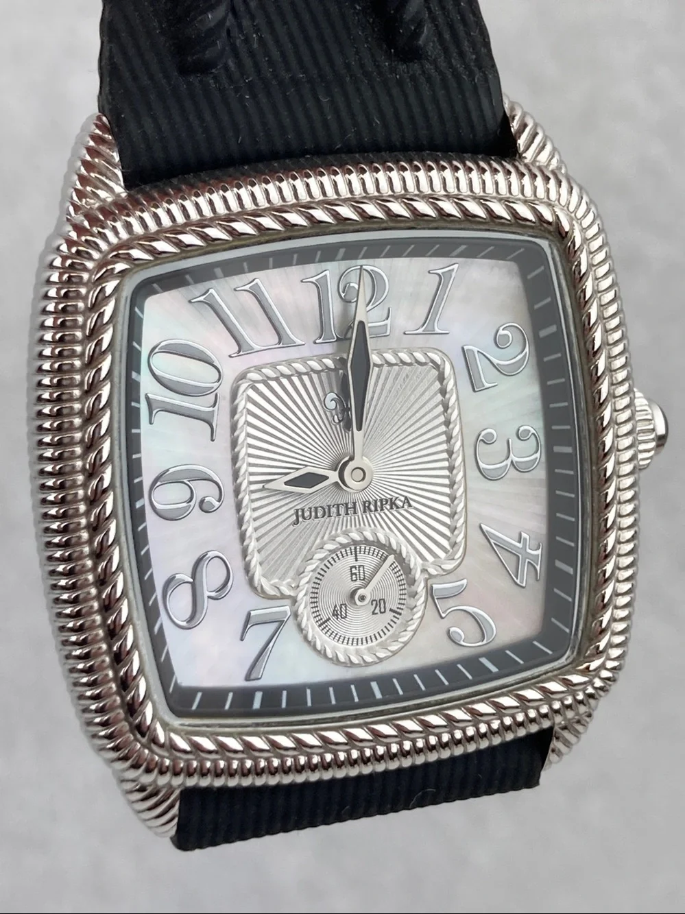 Judith Ripka Women’s Watch Mother of Pearl Dial with Black Silicone Band  9”